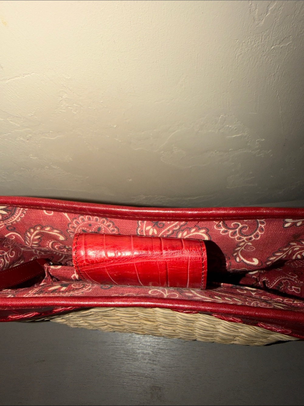 Brighton Red Trim Woven Shoulder Bag with Heart Charm - Picture 7 of 12